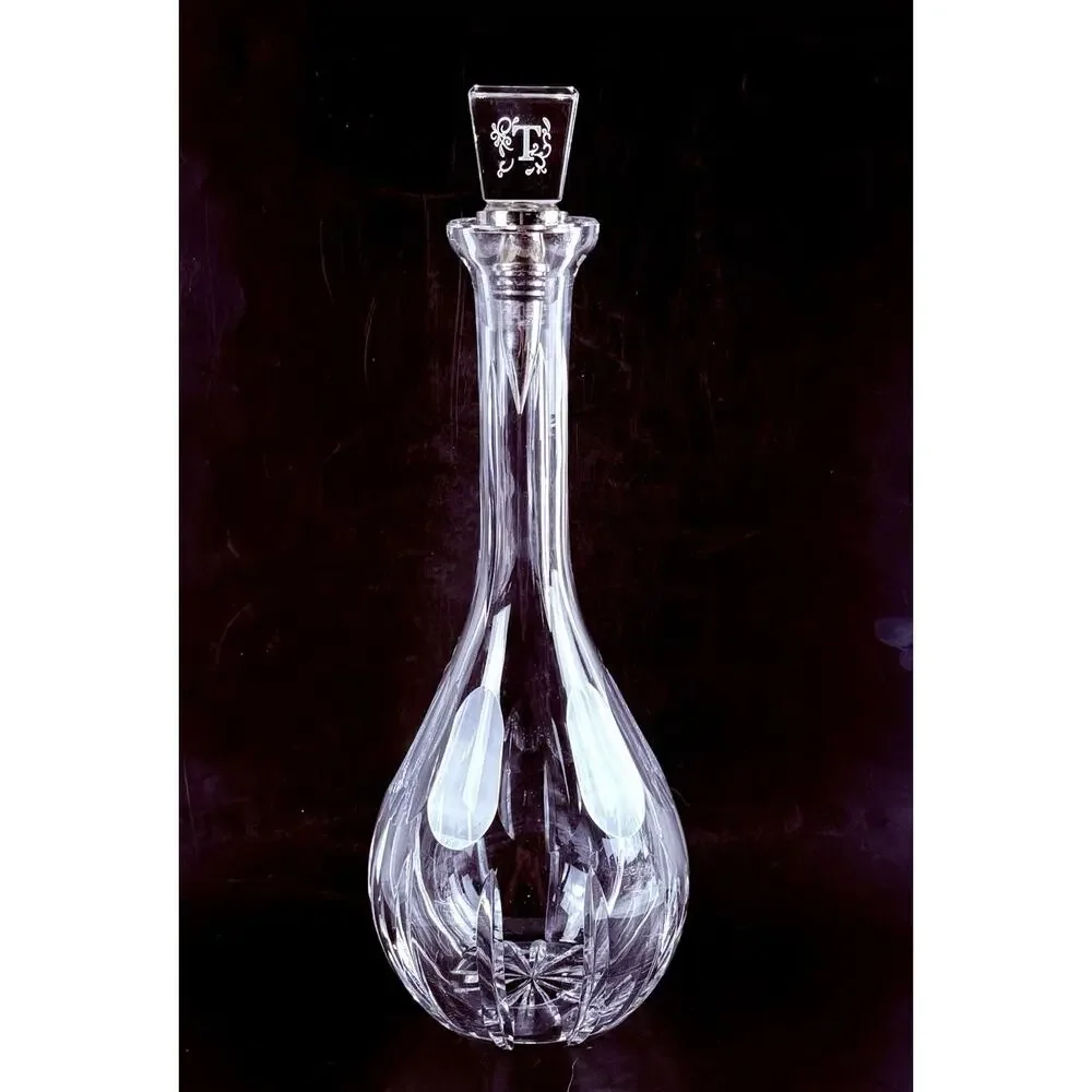 Vintage European Style Cut Crystal Whiskey Decanter Stopper Heavy Barware 14”